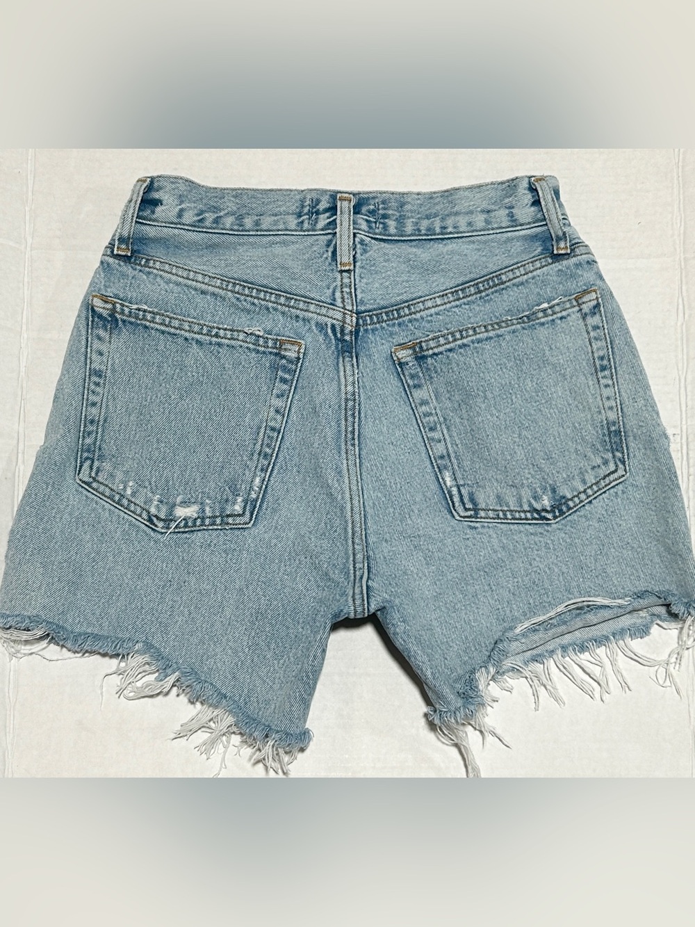 Agolde Vintage Light Blue Frayed Hem Denim Shorts